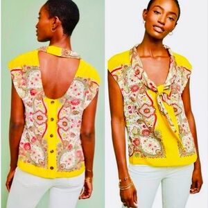 Anthropologie Maeve Silk Open Back Capped Sleeve Blouse size 0P
